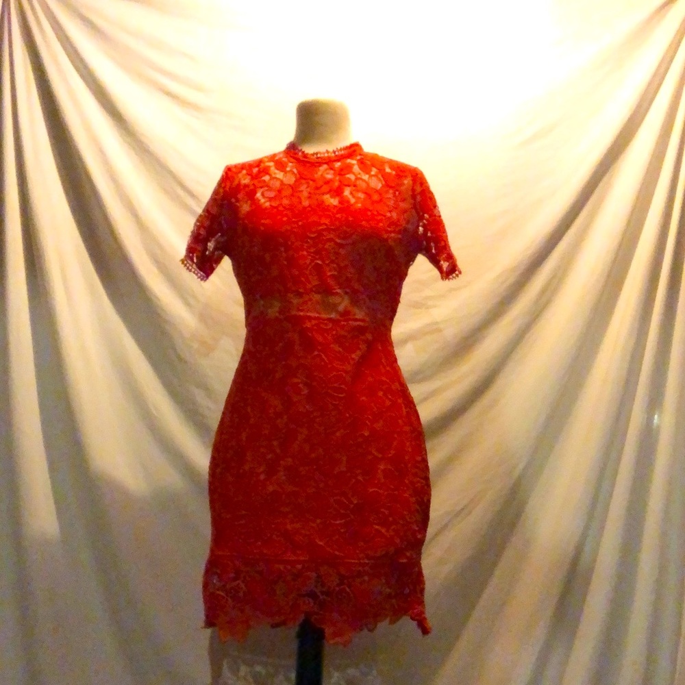Red Lace Dress with Cutout Back